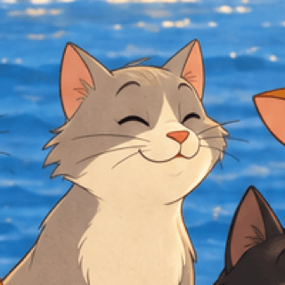Gala, una gata gris y blanca con los ojos cerrados y una sonrisa tranquila